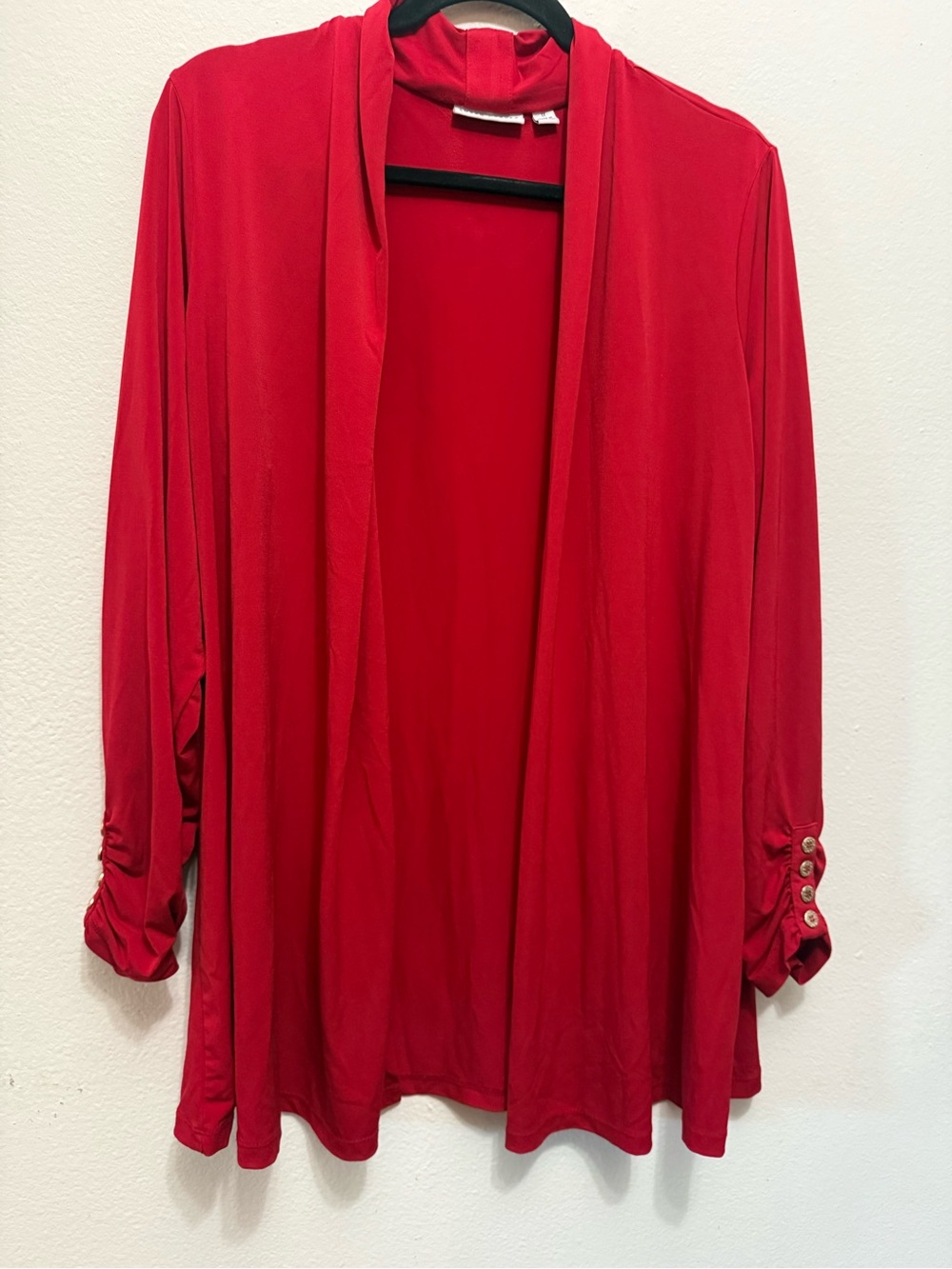 QVC Liquid Knit Red Open Front Cardigan Susan Graver